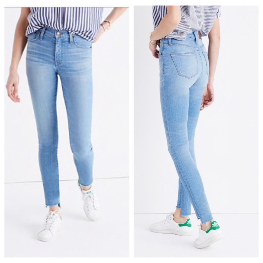 Madewell 9 High-Rise Skinny Jeans Light Wash Raw Hem Distressed G5391 Blue 27